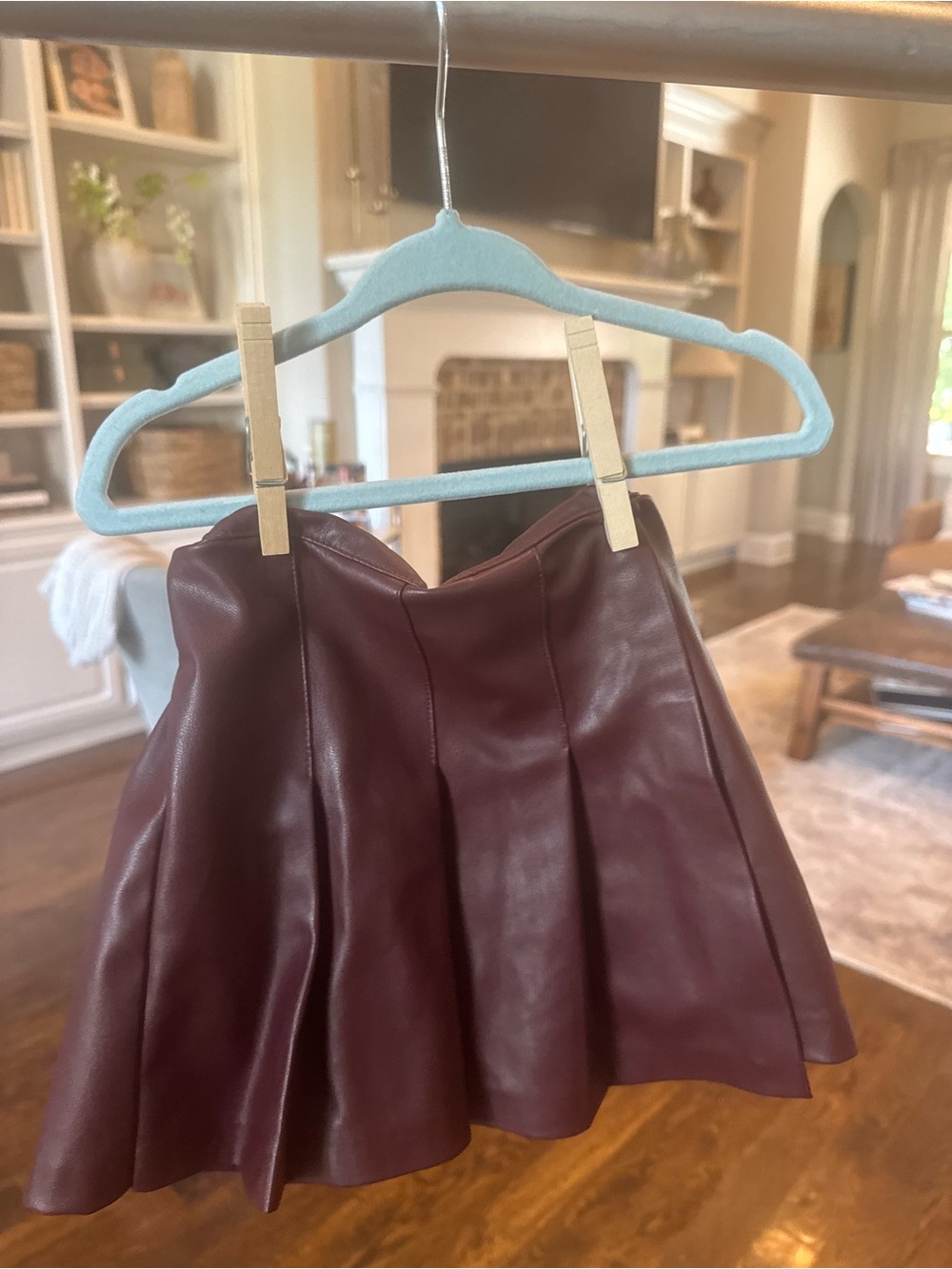 Zara Burgundy Faux Leather Skater Skirt